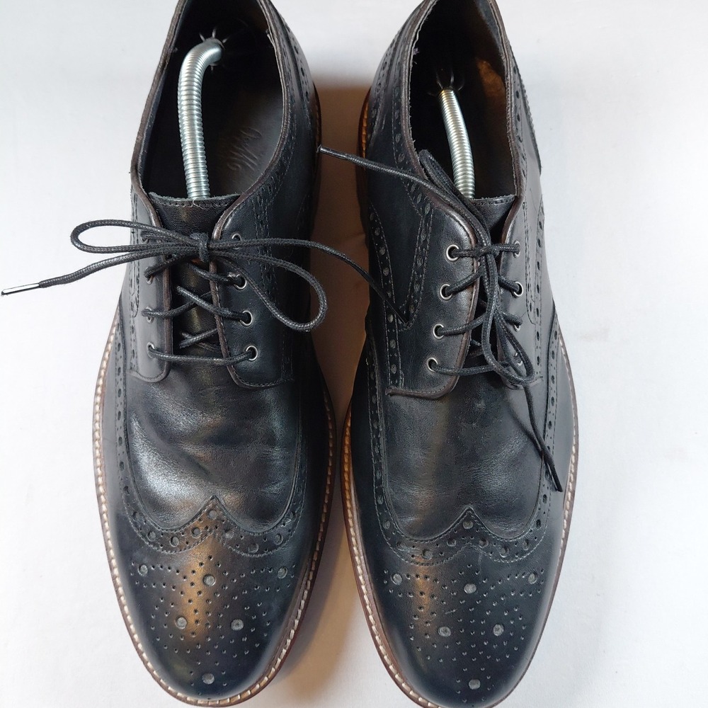 Johnston & Murphy 1850 Men 13M Black Leather Wingtip Lug Sole Oxford J & M